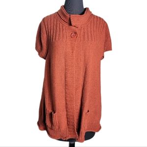 APT 9 cap sleeve high neck button up heather orange cardigan sweater size XL